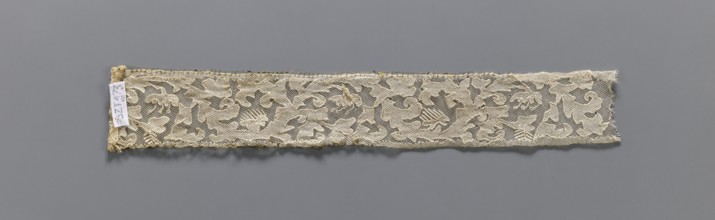 Two fragments of appliqués on batiste tulle: a with a floral tendril pattern; b with a fragment of
