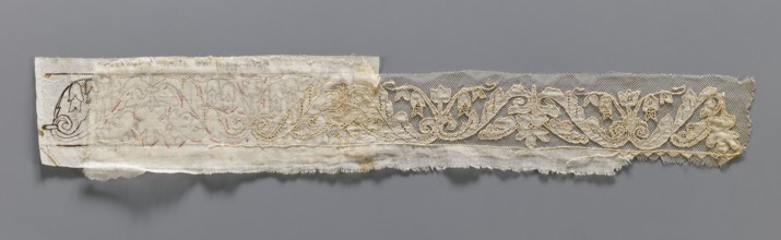 Two fragments of appliqués on batiste tulle. a/ with a floral tendril pattern. b/ with a fragment