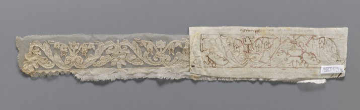 Two fragments of appliqués on batiste tulle. a with a floral tendril pattern. b with a fragment of