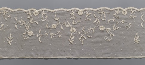 Lace fragment, Lace, unknown provenance. Plant ornaments. The lower edge is gently serrated with