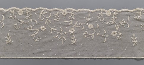 Lace fragment, lace, plant ornaments. The lower edge is gently serrated with flat arches, bordered