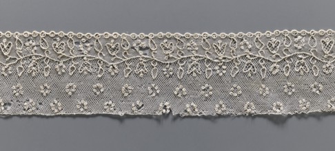 Lace fragment, needle lace Alençon, 18th century, France;, Description: a flower branch parallel to