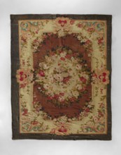 Ornamental tapestry, In the center, a bouquet of flowers surrounded by a floral wreath. Floral