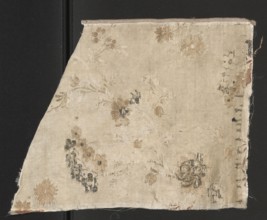 Fragment of fabric, silk fabric fragment with preserved selvedge, patterned floral design on a