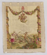 Figural tapestry, Pastoral scene with a shepherd, a shepherdess, and a boy. In the center of the
