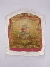 Tapestry covering, creator unknown, provenance, depicts flowers, leaves, floral ornaments, girls,