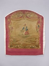 Tapestry covering, provenance, depicts flowers, floral ornaments, pastoral scenes, boys; fabrics