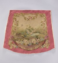 Tapestry covering, creator unknown, provenance, depicts flowers, leaves, floral ornaments, swans,