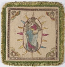 Pall, Madonna and Child iconography. Embroidery; church paraments; palls; angel heads ornament.