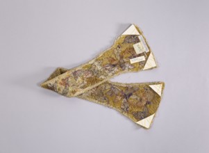 Maniple, gift; liturgical vestment, church parament. Embroidered with a leafy twig motif in silver,