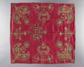 Velum, revindication provenance, church vestments, embroidery, flowers, leaves, plant ornaments,