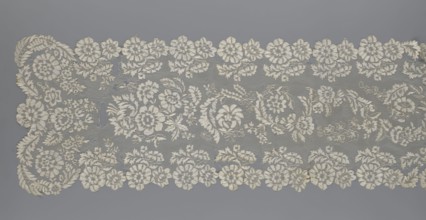 Shawl, 19th century, Europe. Lace shawl, women's clothing accessory; serrated edges; design: in the