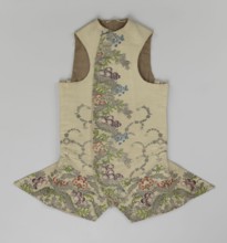 Vest, floral and plant ornaments, patterned brocaded silk fabric front, predominant ornamental