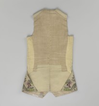 Vest, floral and plant ornaments, patterned brocaded silk fabric. Predominant ornamental colors: