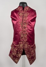 Vest, Men's vest made of cherry satin, embroidered. Straight cut, sleeveless and collarless.