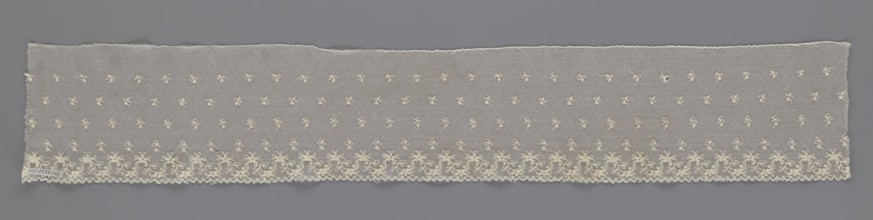 Fragment of lace, lace, unknown origin, floral ornaments, 19th century, Europe, lace, width 13 cm,