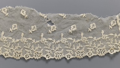 Lace fragment, lace, provenance unknown, plant ornaments, tulle embroidered with twig and floral