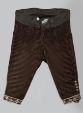 Trousers, short to the knee with a lapel, made of striped brown velvet; in the waist sewn into a