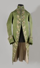 Habit à la française, Floral and plant motifs; embroidered green silk with small bouquets of