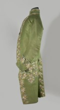 Habit à la française, Floral and plant embroidered motifs; green silk embroidered with small