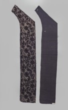 Fabric fragment, fragments of silk patterned fabric, patterned purple looped velvet with plant