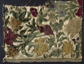 Fragment of patterned velvet fabric, 17th/18th century, Italy . Multi-colored chiseled cut and