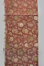 Fabric fragment, fragments of silk patterned fabric, 17th century, Italy . Warp-woven satin