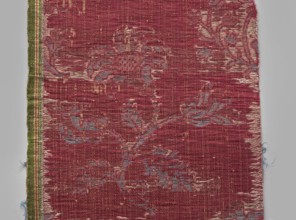 Fragment of fabric, silks, patterned brocade with floral and plant motifs, double-warp brocade,