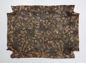 Fragment of cordovan leather, cordovan leather, flowers, fruit, butterflies, Scheele, Stanislaw fl.
