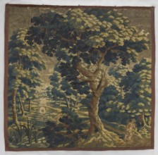 Tapestry — verdure., Subject: in the foreground a large tree with leafy branches filling the upper