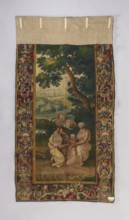 Figural tapestry, 18th century, Brussels. In the center of the landscape, little Dionysus kneels at