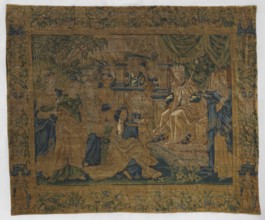Figural tapestry; late 16th century, Flanders. On the right, a king wearing a crown and holding a