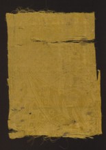 Fabric fragment, patterned silk damask, early 18th century, France. Fragment of yellow semi-silk
