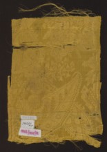 Fabric fragment, patterned silk damask, early 18th century, France. Yellow semi-silk damask with