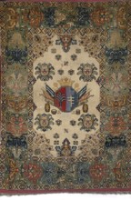 Rug with the Potocki and Mniszech coats of arms. A light central field surrounded by a wide
