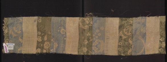 Fragment of fabric. Silk, one-sided damask with floral and lace motifs; background satin with warp