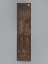 Double-sided gingerbread mould. Obverse: four motifs — at the top a female figure in a long