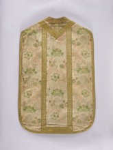 Chasuble, Lace and floral ornaments; pattern of wavy ribbons with fan-shaped bouquets of small