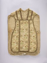 Chasuble, embroidered on white rep with pastel-colored silks and gold thread in patterns imitating