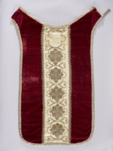 Chasuble, liturgical vestment, 18th–19th century, Poland. Back: sides of smooth dark red velvet;