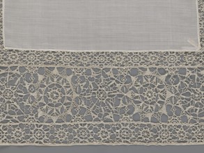Doily, geometric ornaments, rosettes ornament, doily with smooth center. Edge made of white linen