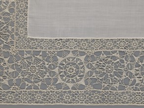 Doily, geometric ornaments, rosettes ornament, doilies. Smooth center. Edge made of white linen