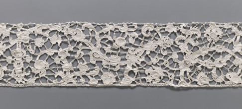 Lace fragment, needle lace, floral ornaments with a pattern of large, thick branches with stylized