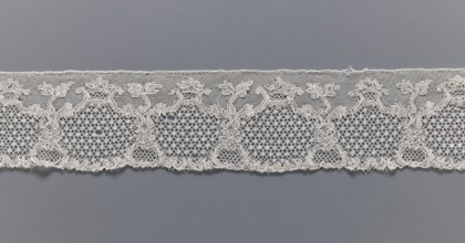 Lace fragment, purchased provenance noted, lace, Malines Mechelen lace, shell and plant pattern;