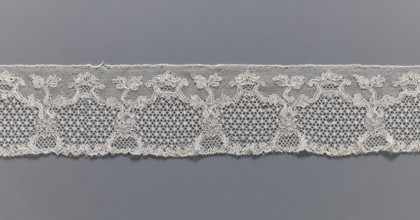 Lace fragment, purchased provenance noted, lace, Malines Mechelen lace, shell and plant pattern;