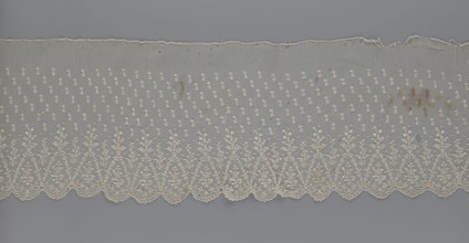 Lace fragment — shuttlecock; lace; clothing accessory; fashion. Lower edge: semicircular serrations