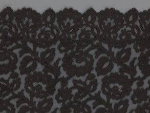 Cape, lace, in the form of a square with two wide, elongated lace ties. Continuous floral ornament