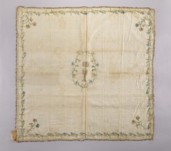 Church napkin made of linen fabric with a rare plain weave. Embroidered with chain stitch using