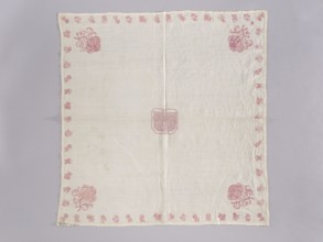 Velum made of white linen batiste; flat, pierced, double-sided embroidery. In the center, in a