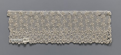 Lace fragment, needle lace, Alençon lace, one-sided geometric edge ornament including alternating